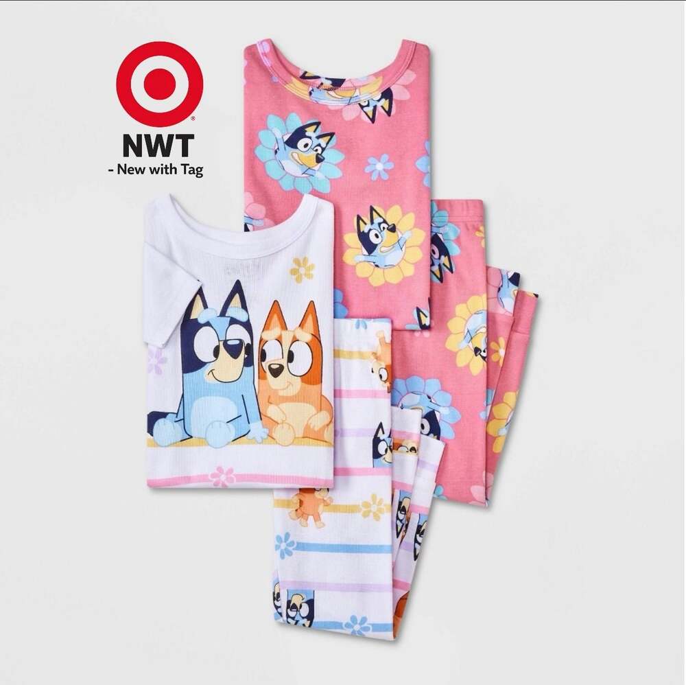 Toddler Girls NWT 4pc Snug Fit Cotton Bluey and Bingo Floral Pajama Set -12M